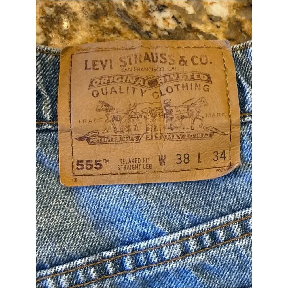Vintage 1996 Orange Tab Levi's 555 Relaxed Straight Fit Jeans 38 x 34 Made  USA